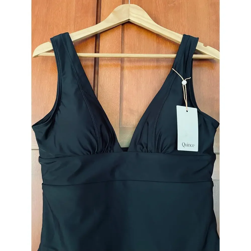 Quince Italian Plunge One-Piece Swimsuit Black Size XL NEW